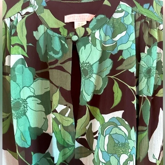 NWT London Times Petite Floral Puff-Sleeve Belted Midi Dress  Size 10P MSRP $99 - Picture 5 of 9